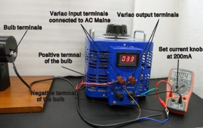 5. The incandescent light bulb is connected to the variac through an ammeter in series